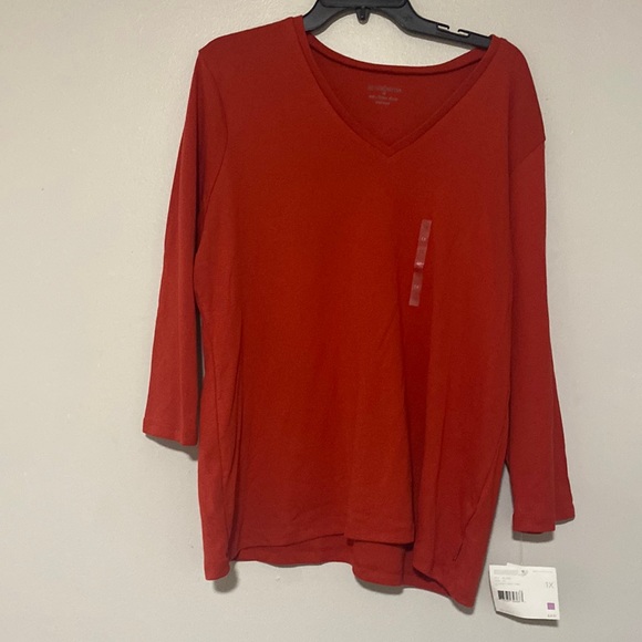 NWT Liz Claiborne 3/4 Sleeve Orange Red Basic T-Shirt - Size 1X - Picture 1 of 4